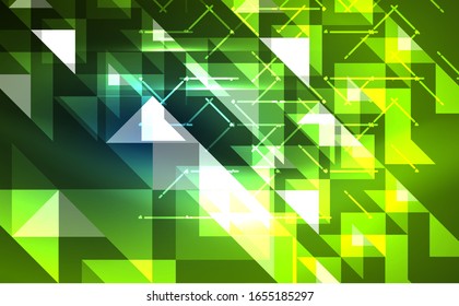 Abstract background, mosaic triangle pattern with transparent effects on glowing neon shiny backdrop. Vector Illustration For Wallpaper, Banner, Background, Card, Book Illustration, landing page