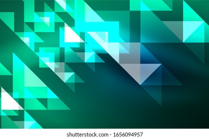 Abstract background, mosaic triangle pattern with transparent effects on glowing neon shiny backdrop. Vector Illustration For Wallpaper, Banner, Background, Card, Book Illustration, landing page