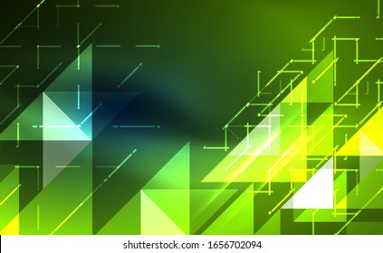 Abstract background, mosaic triangle pattern with transparent effects on glowing neon shiny backdrop. Vector Illustration For Wallpaper, Banner, Background, Card, Book Illustration, landing page