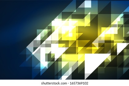 Abstract background, mosaic triangle pattern with transparent effects on glowing neon shiny backdrop. Vector Illustration For Wallpaper, Banner, Background, Card, Book Illustration, landing page