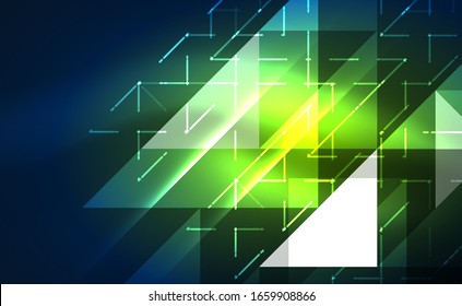 Abstract background, mosaic triangle pattern with transparent effects on glowing neon shiny backdrop. Vector Illustration For Wallpaper, Banner, Background, Card, Book Illustration, landing page