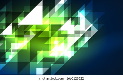 Abstract background, mosaic triangle pattern with transparent effects on glowing neon shiny backdrop. Vector Illustration For Wallpaper, Banner, Background, Card, Book Illustration, landing page