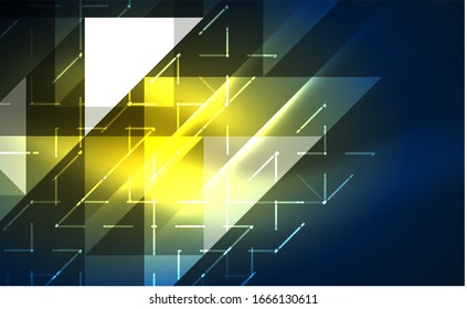 Abstract background, mosaic triangle pattern with transparent effects on glowing neon shiny backdrop. Vector Illustration For Wallpaper, Banner, Background, Card, Book Illustration, landing page