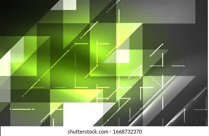 Abstract background, mosaic triangle pattern with transparent effects on glowing neon shiny backdrop. Vector Illustration For Wallpaper, Banner, Background, Card, Book Illustration, landing page