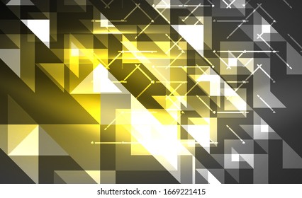 Abstract background, mosaic triangle pattern with transparent effects on glowing neon shiny backdrop. Vector Illustration  
