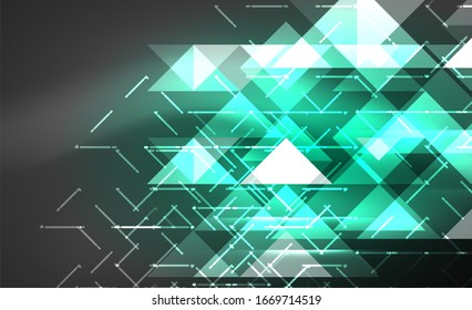 Abstract background, mosaic triangle pattern with transparent effects on glowing neon shiny backdrop. Vector Illustration For Wallpaper, Banner, Background, Card, Book Illustration, landing page