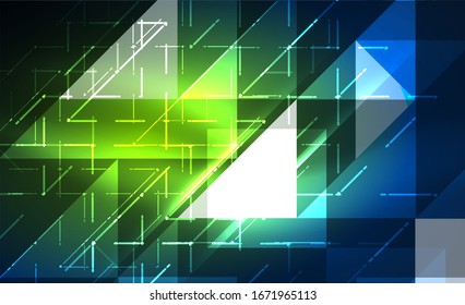 Abstract background, mosaic triangle pattern with transparent effects on glowing neon shiny backdrop. Vector Illustration For Wallpaper, Banner, Background, Card, Book Illustration, landing page