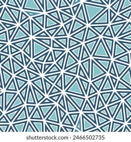 Abstract background with mosaic triangle shapes. Compact triangle size. Solid shapes in frames. One tone colored style. Repeatable pattern. Creative vector tiles. Ocean Depths.