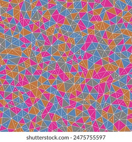 Abstract background with mosaic triangle shapes. Small triangles size. Multiple repeated inner triangles. Multiple colors style. Repeatable pattern. Creative vector tiles.