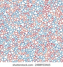 Abstract background with mosaic triangle shapes. Tiny triangles size. Multiple colors style. Rounded triangular cells outlined. Repeatable pattern. Creative vector tiles.