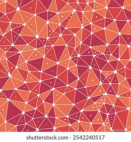 Abstract background with mosaic triangle shapes. Compact triangles size. Multiple repeated inner triangles. Multiple colors style. Repeatable pattern. Creative vector tiles.