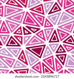 Abstract background with mosaic triangle shapes. Rounded solid shapes in frames. Large triangles size. Multiple colors style. Repeatable pattern. Creative vector tiles. Seamless vector illustration.