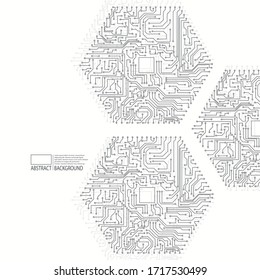 Abstract background motherboard, connection lines, dots. Vector computing and science, connect and internet concept. Information and data storage, communication, brochure design