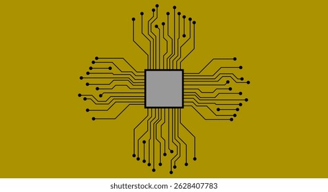 Placa-mãe de fundo abstrata, linhas de conexão, pontos. ilustração. 