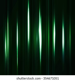 Abstract background. Motion green vertical lines. Vector technology backdrop for cover magazine, banner, catalog, web and advertisement. Energy and power