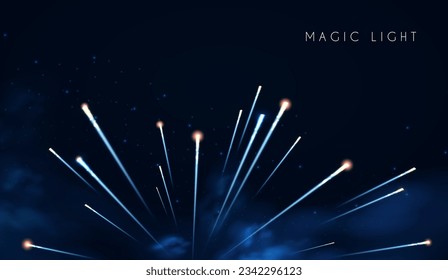 Abstract background with motion light. Space, cosmos, firework and comet light effect. Flyin asteroids. Quantum leap