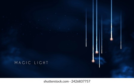 Abstract background with motion light. Space, cosmos, firework and comet light effect. Flyin asteroids. Quantum leap