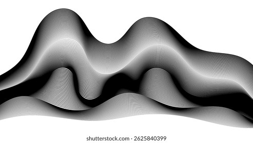 Fondo Abstractas con las ondas dinámicas de la ilustración de la montaña. Ilustración vectorial. Blanco y negro