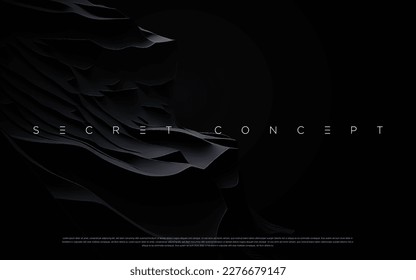 Abstract background with mountain rock texture and dark futuristic effect. Vector realistic wallpaper with luxury flowing black textile. Elegant background with dark material. vector EPS 