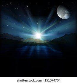 abstract background with mountains and blue sunrise