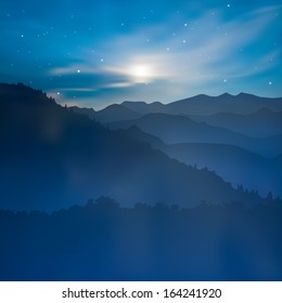 abstract background with mountains and blue sunrise