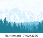 Abstract background. Mountains and forest wilderness landscape. Template for your design works. Hand drawn vector illustration.