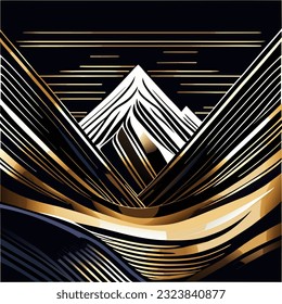 Abstract background with mountains and golden lines. Vector illustration. Eps10.