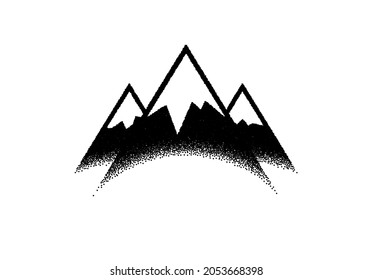 Abstract background with mountains sign or emblem in dotwork or tattoo retro style