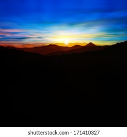 abstract background with mountains and sunrise