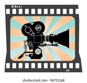 Abstract background with movie camera, vector illustration