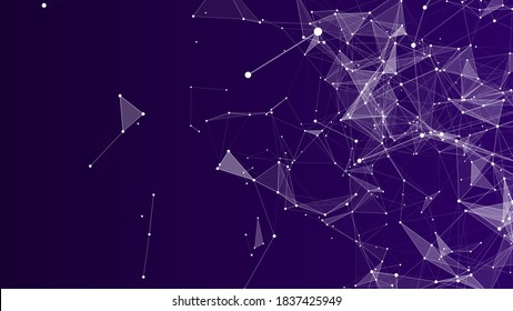 Abstract background with moving dots and lines. Network connection structure. Vector futuristic illustration. Digital technology design.