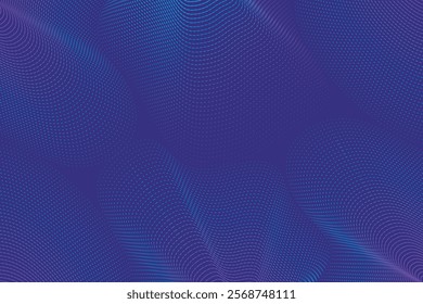 Abstract background with moving dots and lines in technological style of blue and purple color.