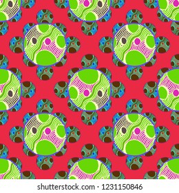 Abstract background multicolor circle striped weave seamless pattern.