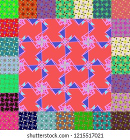 Abstract background multicolor cube geometric pattern seamless set.