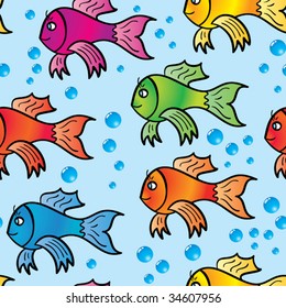 Abstract background of multicolor fishes. Seamless. Vector illustration.