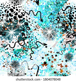 Abstract background from multicolored blue and green circles. Background with stars and arrows. Vector illustration