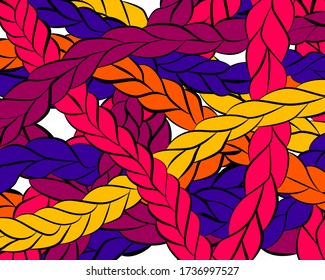 Abstract background of multi-colored braids closeup. Vector illustration