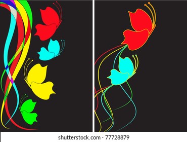Abstract background from multi-colored butterflies with curls