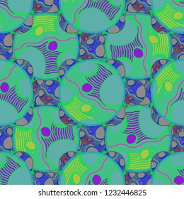 Abstract background multicolored circle striped weave seamless pattern.