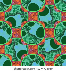 Abstract background multicolored circle striped weave seamless pattern.