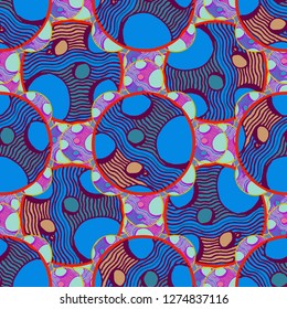 Abstract background multicolored circle striped weave seamless pattern.
