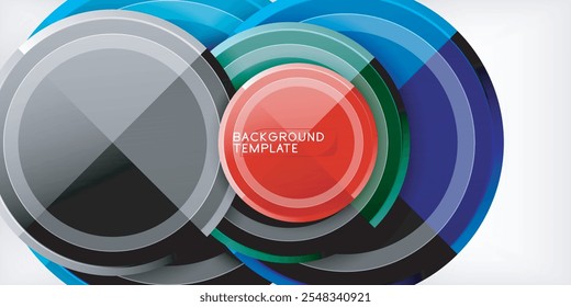 Fundo abstrato - círculos multicoloridos, design geométrico mínimo moderno, ilustração vetorial