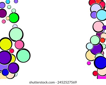 Abstract background with multicolored circles. Vector illustration  3d render of particles, colored paper applique. 