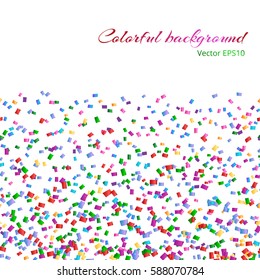 Abstract background with multicolored confetti on white backdrop
