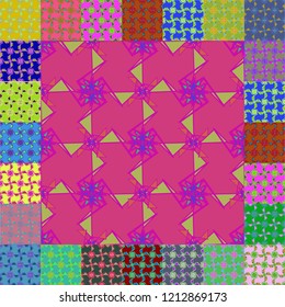 Abstract background multicolored cube geometric pattern seamless kit.