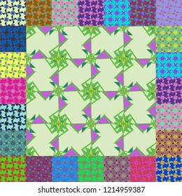 Abstract background multicolored cube geometric pattern seamless kit.