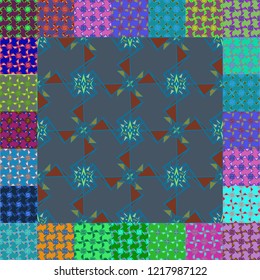 Abstract background multicolored cube geometric pattern seamless kit.
