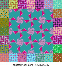 Abstract background multicolored cube geometric pattern seamless set.