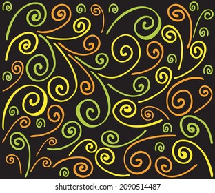 abstract background of multicolored curls on a black background