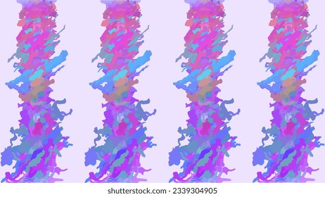 Abstract background, multi-colored futuristic columns, trunks, stalactites, painted with strokes of paint in purple-pink-blue colors. Design elements. Isolated vector
